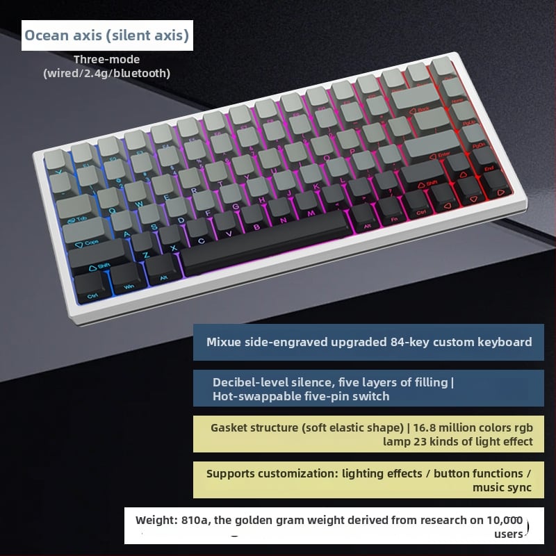 G84 μηχανικό πληκτρολόγιο – 84 πλήκτρα, ασύρματη σύνδεση, διακόπτης Matcha Latte, RGB φωτισμός