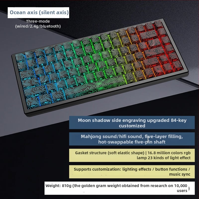 G84 μηχανικό πληκτρολόγιο – 84 πλήκτρα, ασύρματη σύνδεση, διακόπτης Matcha Latte, RGB φωτισμός