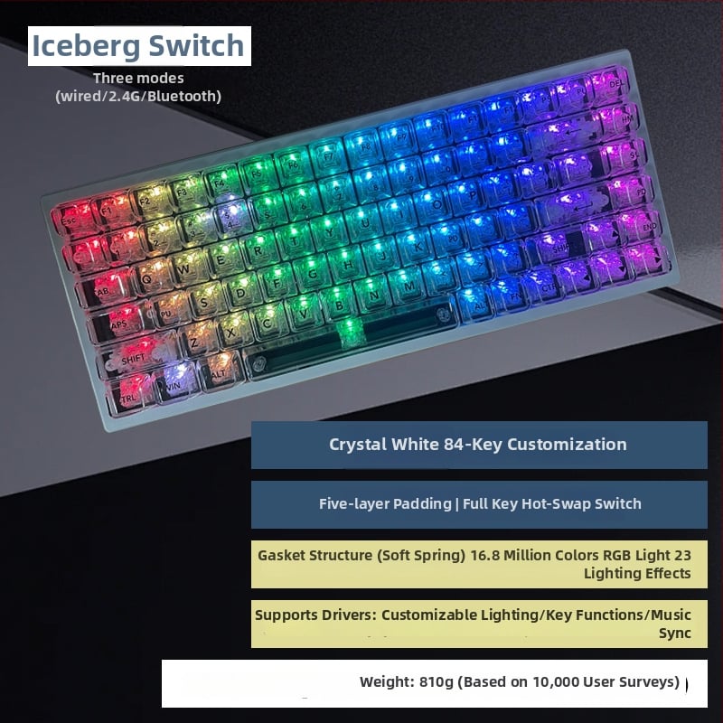 G84 μηχανικό πληκτρολόγιο – 84 πλήκτρα, ασύρματη σύνδεση, διακόπτης Matcha Latte, RGB φωτισμός
