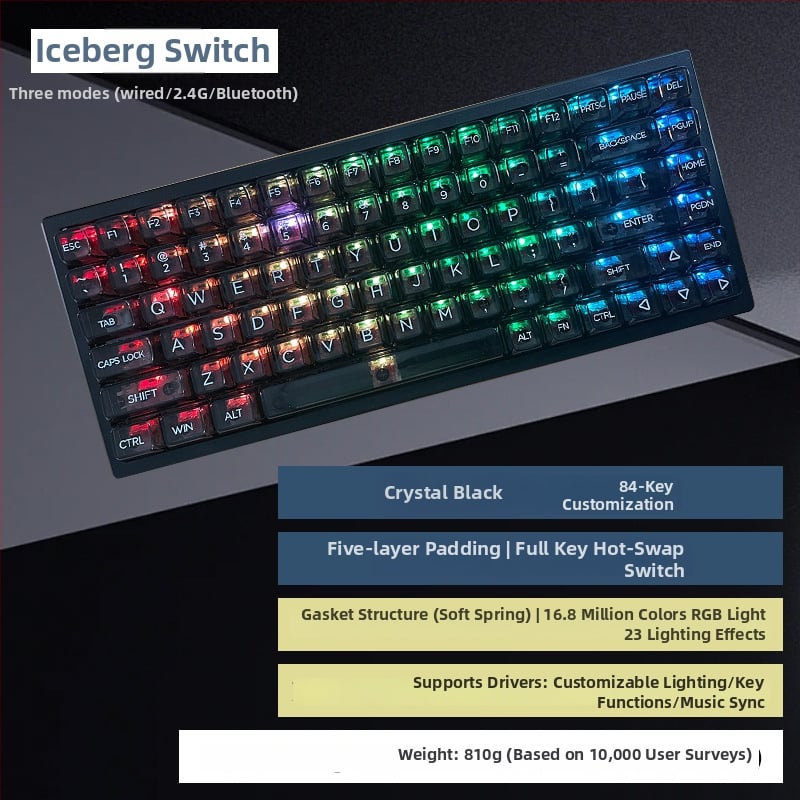G84 μηχανικό πληκτρολόγιο – 84 πλήκτρα, ασύρματη σύνδεση, διακόπτης Matcha Latte, RGB φωτισμός