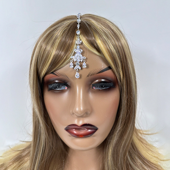 Diademă exotică din aliaj cu lanț pentru frunte și pandant pentru sprâncene – electroplacare, ambalare individuală, toamnă 2024