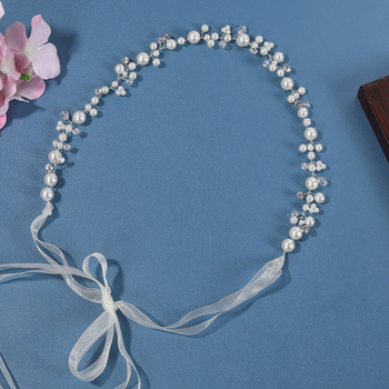 Bandă pentru păr în stil coreean, cu perle și cristale - design în val