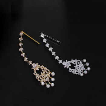 Lanț pentru cap cu perle, bijuterii boeme de nuntă indiană cu cristale, placare electroplatinată, vara 2024, ambalaj individual