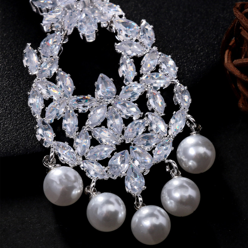 Lanț pentru cap cu perle, bijuterii boeme de nuntă indiană cu cristale, placare electroplatinată, vara 2024, ambalaj individual