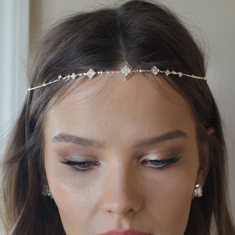 Bentiță pentru frunte cu design geometric din cristale, pentru nuntă, versatilă, personalizabilă