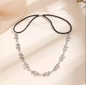 Ornament pentru cap în stil exotic antic, cu lanț pentru frunte și motiv cu frunze – aliaj, electroplatat