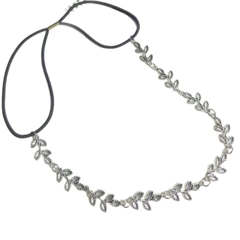 Ornament pentru cap în stil exotic antic, cu lanț pentru frunte și motiv cu frunze – aliaj, electroplatat