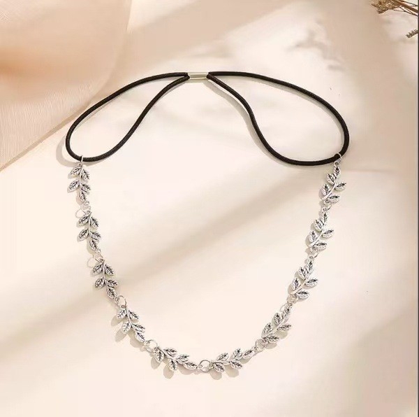 Ornament pentru cap în stil exotic antic, cu lanț pentru frunte și motiv cu frunze – aliaj, electroplatat