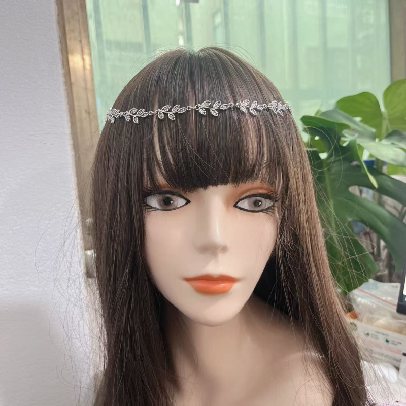 Ornament pentru cap în stil exotic antic, cu lanț pentru frunte și motiv cu frunze – aliaj, electroplatat