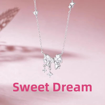 Náhrdelník zo striebra 925, prívesok v tvare srdca a mašličky, reťaz s krížom, ľahký luxusný štýl pre ženy