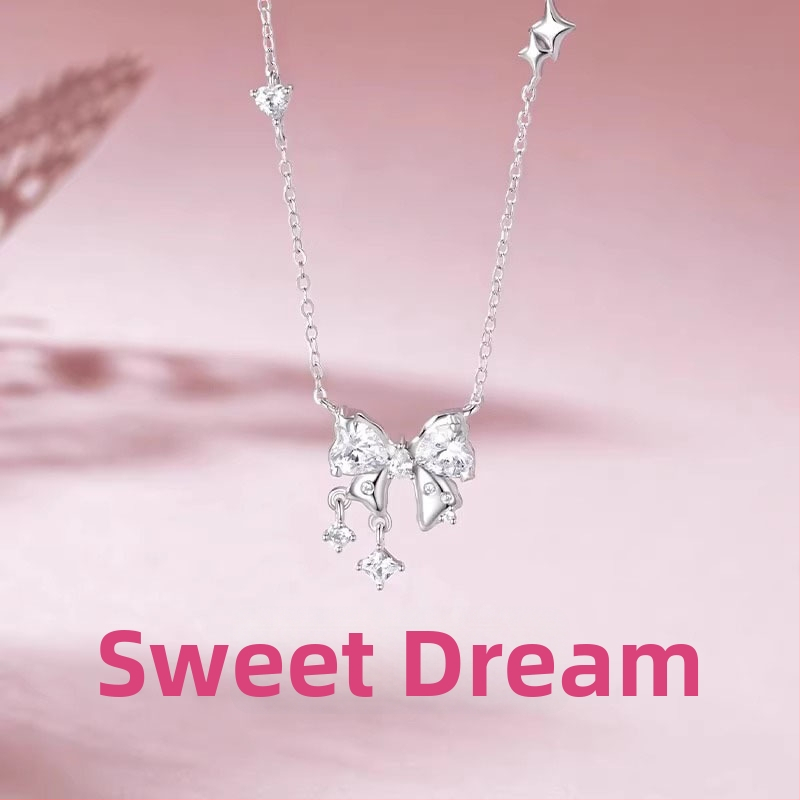 Náhrdelník zo striebra 925, prívesok v tvare srdca a mašličky, reťaz s krížom, ľahký luxusný štýl pre ženy