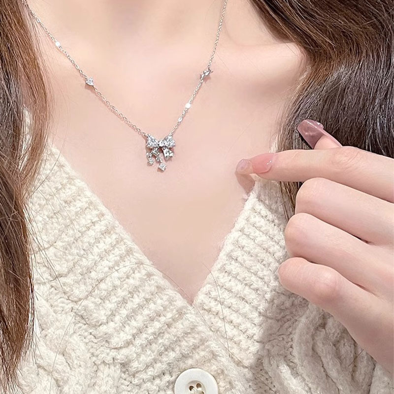 Náhrdelník zo striebra 925, prívesok v tvare srdca a mašličky, reťaz s krížom, ľahký luxusný štýl pre ženy