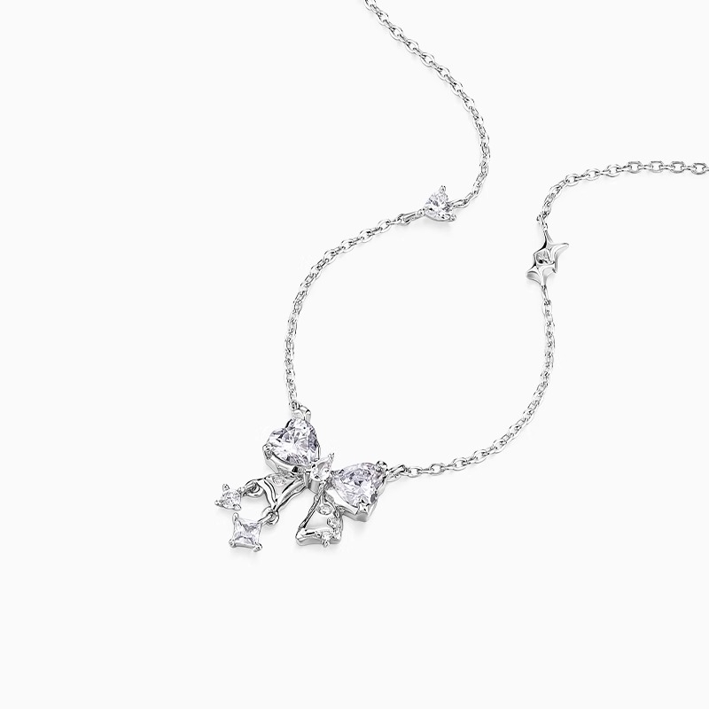 Náhrdelník zo striebra 925, prívesok v tvare srdca a mašličky, reťaz s krížom, ľahký luxusný štýl pre ženy