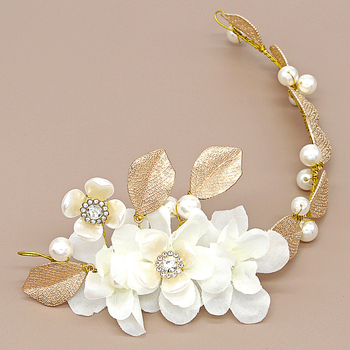 Κεφαλόδεσμος για γάμο με λουλούδι από ύφασμα και λεπτές λεπτομέρειες φύλλων, κράμα υλικό, γυναικείου στυλ, αυτοτελής συσκευασία, διαθεσιμότητα παραμετροποίησης