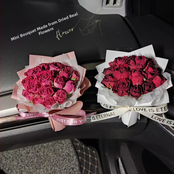 Difuzor auto de aromă cu buchet uscat de trandafiri eterni – decor auto și cadou pentru nuntă sau zi de naștere