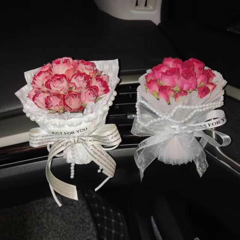 Difuzor auto de aromă cu buchet uscat de trandafiri eterni – decor auto și cadou pentru nuntă sau zi de naștere
