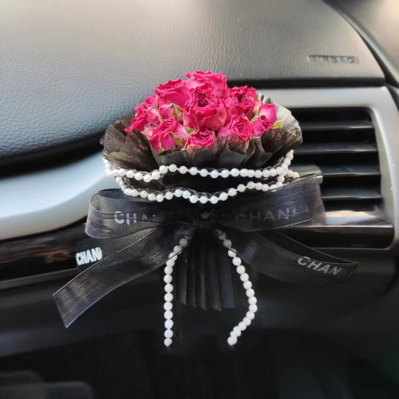 Difuzor auto de aromă cu buchet uscat de trandafiri eterni – decor auto și cadou pentru nuntă sau zi de naștere