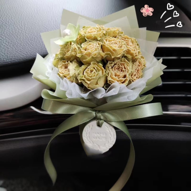 Difuzor auto de aromă cu buchet uscat de trandafiri eterni – decor auto și cadou pentru nuntă sau zi de naștere