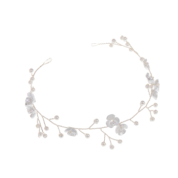 Bandă pentru păr cu floare de perlă și lanț moale, lucrată manual, accesoriu de păr pentru mireasă