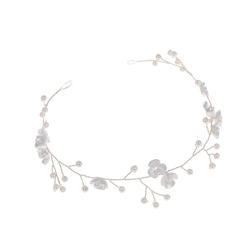 Bandă pentru păr cu floare de perlă și lanț moale, lucrată manual, accesoriu de păr pentru mireasă