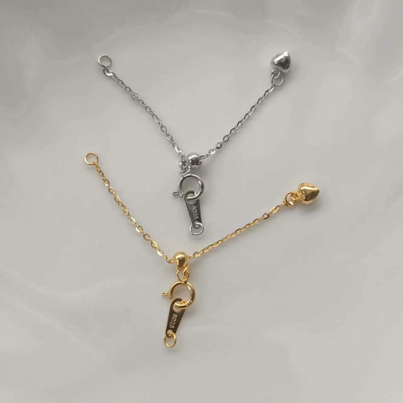 DIY šperkové príslušenstvo – striebro 925, predĺžený reťaz so srdcom, nastaviteľná karabína, perlové ozdoby, krížový vzor