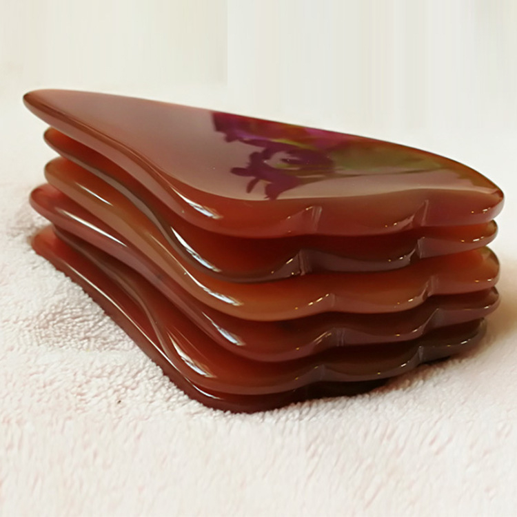 Poliruota chalcedonio agato Gua Sha lenta - universalus geometrinis masažo įrankis, Princesės serija