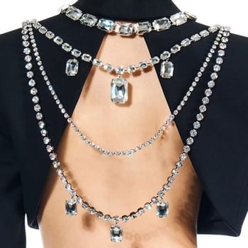 Nugarinė grandinėlė su krištolo pakabuku, daugiabriaidis dizainas, elektroplakavimas danga, moteriškas stilius, vestuvėms tinkamas