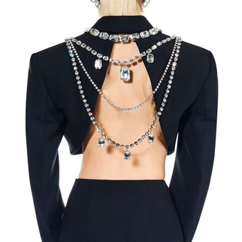 Nugarinė grandinėlė su krištolo pakabuku, daugiabriaidis dizainas, elektroplakavimas danga, moteriškas stilius, vestuvėms tinkamas