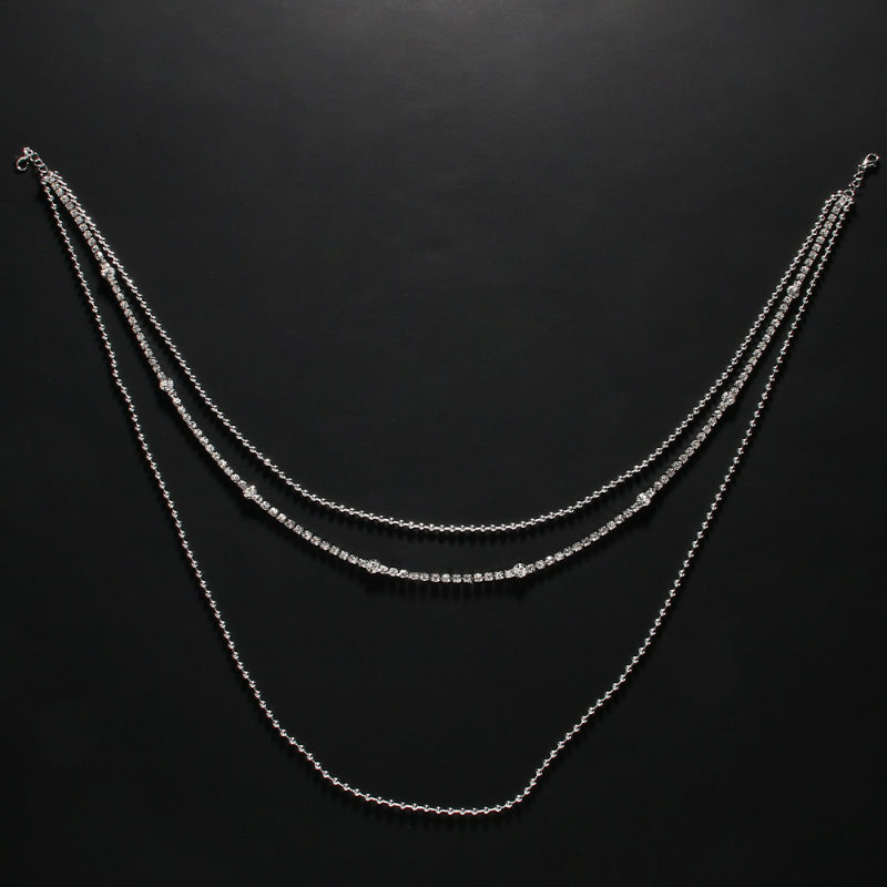 Kūno grandinė moterims, lašinio formos krištalai, elektroplatinavimo lydinio įsodinti dirbtiniai akmenys, su atvira nugara, daugiasluoksis dizainas vakariniams drabužiams