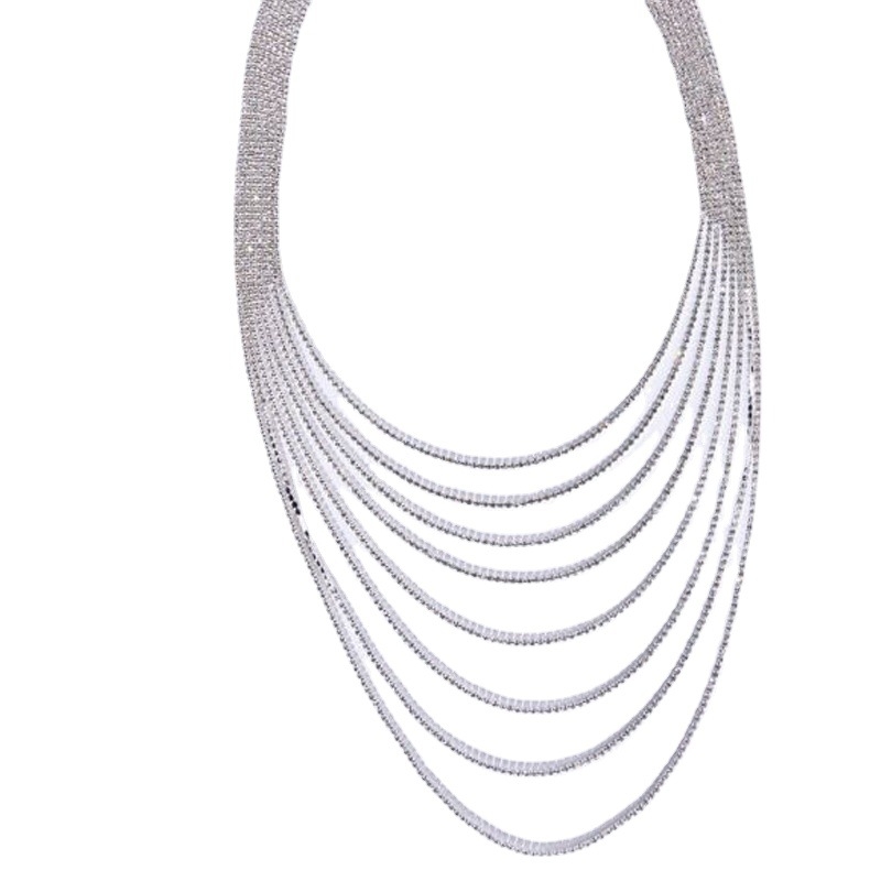 Nugaros grandinėlė su kelių sluoksnių kristalais, elektroplatinavimas lydinio danga, moteriškas paprastas stilius