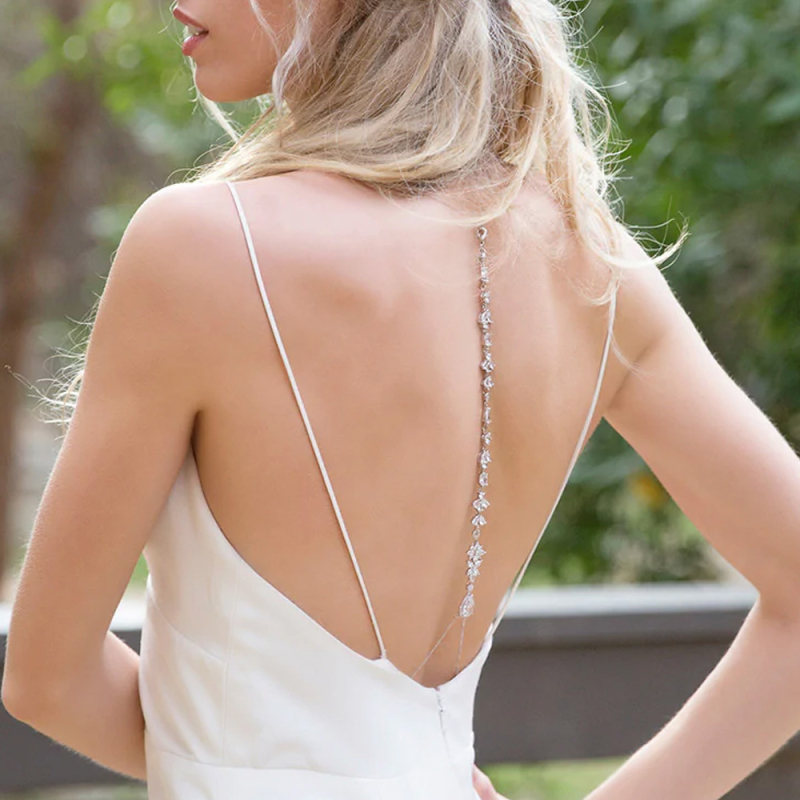 Kūno grandinė su vandens lašų dizainu, lydinys su baltaisiais kristalais, elektroplatinavimo danga, moterų Korėjos stiliaus juvelyrika