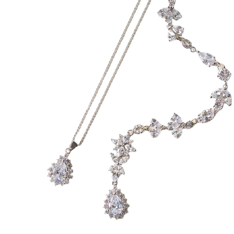 Kūno grandinė su vandens lašų dizainu, lydinys su baltaisiais kristalais, elektroplatinavimo danga, moterų Korėjos stiliaus juvelyrika