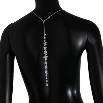 Moterų kūno grandinėlė su lapų motyvu, krištolo cirkonas, įklijavimas platinos/baltojo aukso