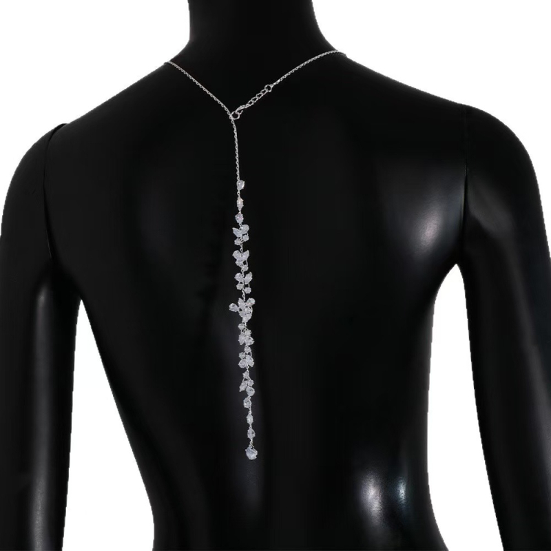 Moterų kūno grandinėlė su lapų motyvu, krištolo cirkonas, įklijavimas platinos/baltojo aukso