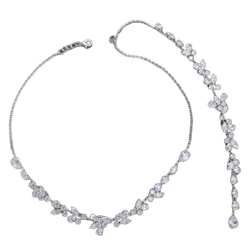 Moterų kūno grandinėlė su lapų motyvu, krištolo cirkonas, įklijavimas platinos/baltojo aukso