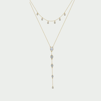 Kaklo grandinėlė su daugiasluoksniu cirkoniu ir nugaros grandine, lašinio formos geometrinis pakabukas, varinis elektrolytinis danga