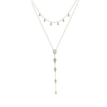 Kaklo grandinėlė su daugiasluoksniu cirkoniu ir nugaros grandine, lašinio formos geometrinis pakabukas, varinis elektrolytinis danga