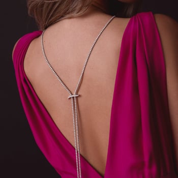 Nugaros grandinės karoliai – Rhinestone, baltas kristalas, moteriško stiliaus, elektroplatinavimas