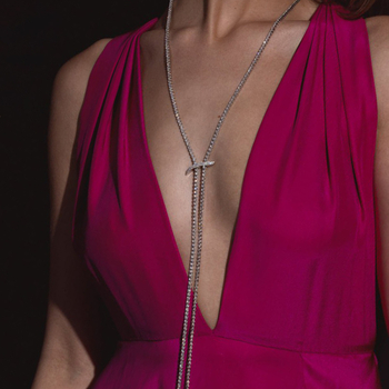 Nugaros grandinės karoliai – Rhinestone, baltas kristalas, moteriško stiliaus, elektroplatinavimas