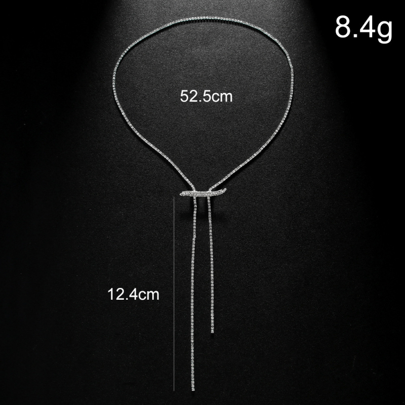 Nugaros grandinės karoliai – Rhinestone, baltas kristalas, moteriško stiliaus, elektroplatinavimas