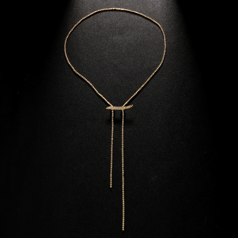 Nugaros grandinės karoliai – Rhinestone, baltas kristalas, moteriško stiliaus, elektroplatinavimas