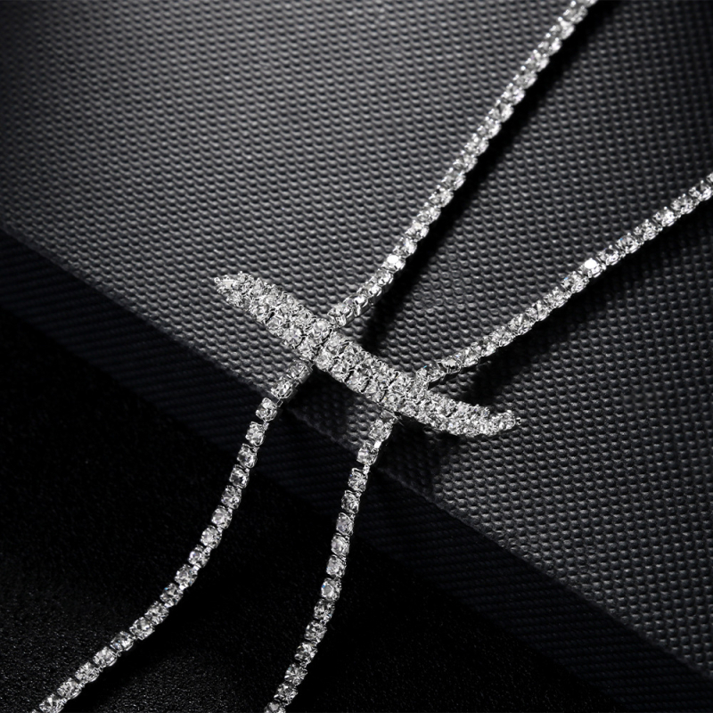 Nugaros grandinės karoliai – Rhinestone, baltas kristalas, moteriško stiliaus, elektroplatinavimas