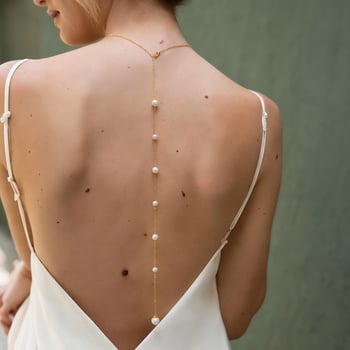 Nugaros grandinėlė su perlų pakabuku, Europos ir Amerikos stilius, 925 sidabras, kristalas