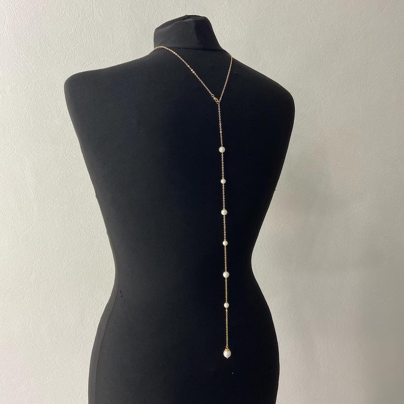 Nugaros grandinėlė su perlų pakabuku, Europos ir Amerikos stilius, 925 sidabras, kristalas