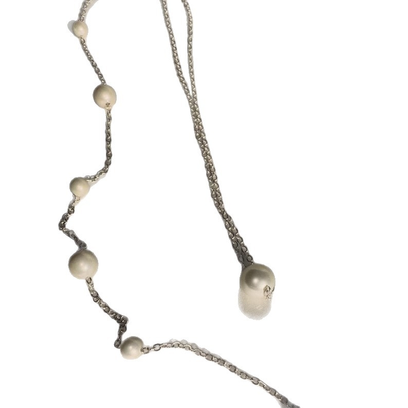 Nugaros grandinėlė su perlų pakabuku, Europos ir Amerikos stilius, 925 sidabras, kristalas