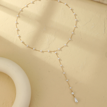 Nugaros grandinėlė su imitaciniais perlais ir kuteliais, rankų darbas iš lydinio, moterų Euro‑Amerikos stilius, geometrijinė forma