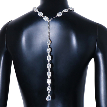 Nugaros grandinės karoliai su rhinestones, lašinio formos pakabukas, moterims, vestuvinis stilius