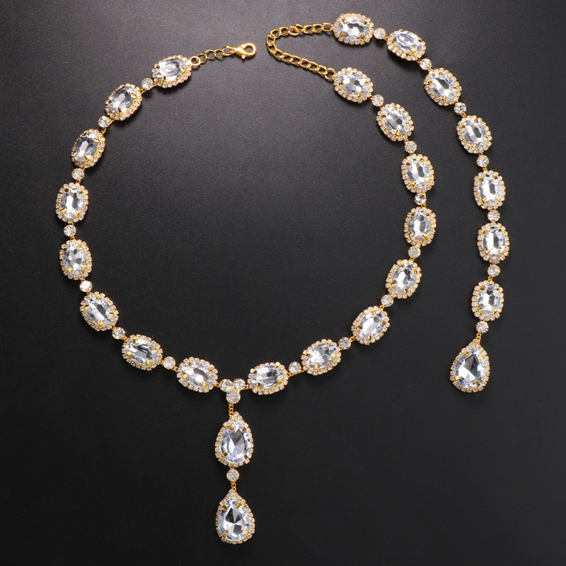 Nugaros grandinės karoliai su rhinestones, lašinio formos pakabukas, moterims, vestuvinis stilius