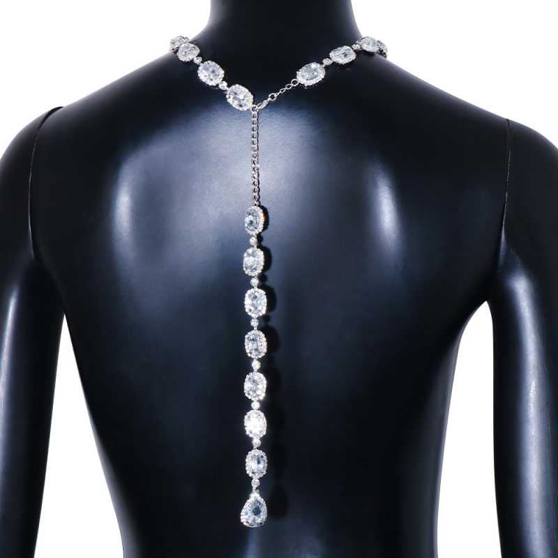 Nugaros grandinės karoliai su rhinestones, lašinio formos pakabukas, moterims, vestuvinis stilius