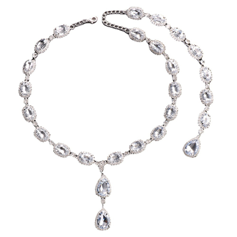 Nugaros grandinės karoliai su rhinestones, lašinio formos pakabukas, moterims, vestuvinis stilius